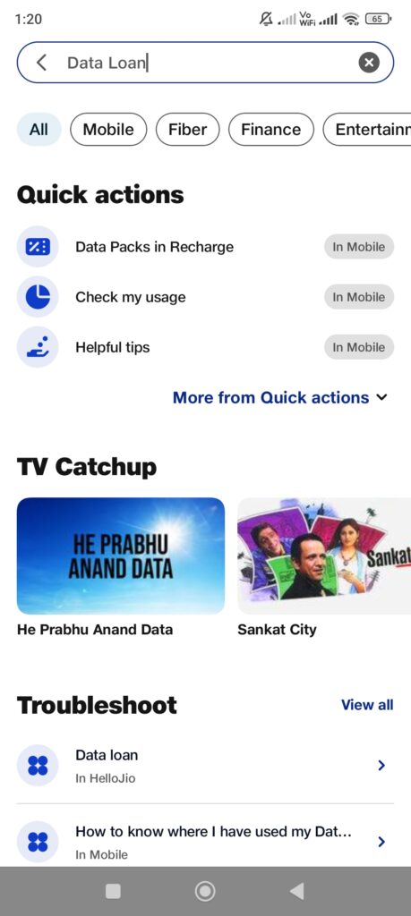 Jio Data Loan Code